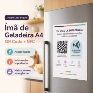 Ímã de Geladeira A4 com QR e NFC Atypia Casa Segura
